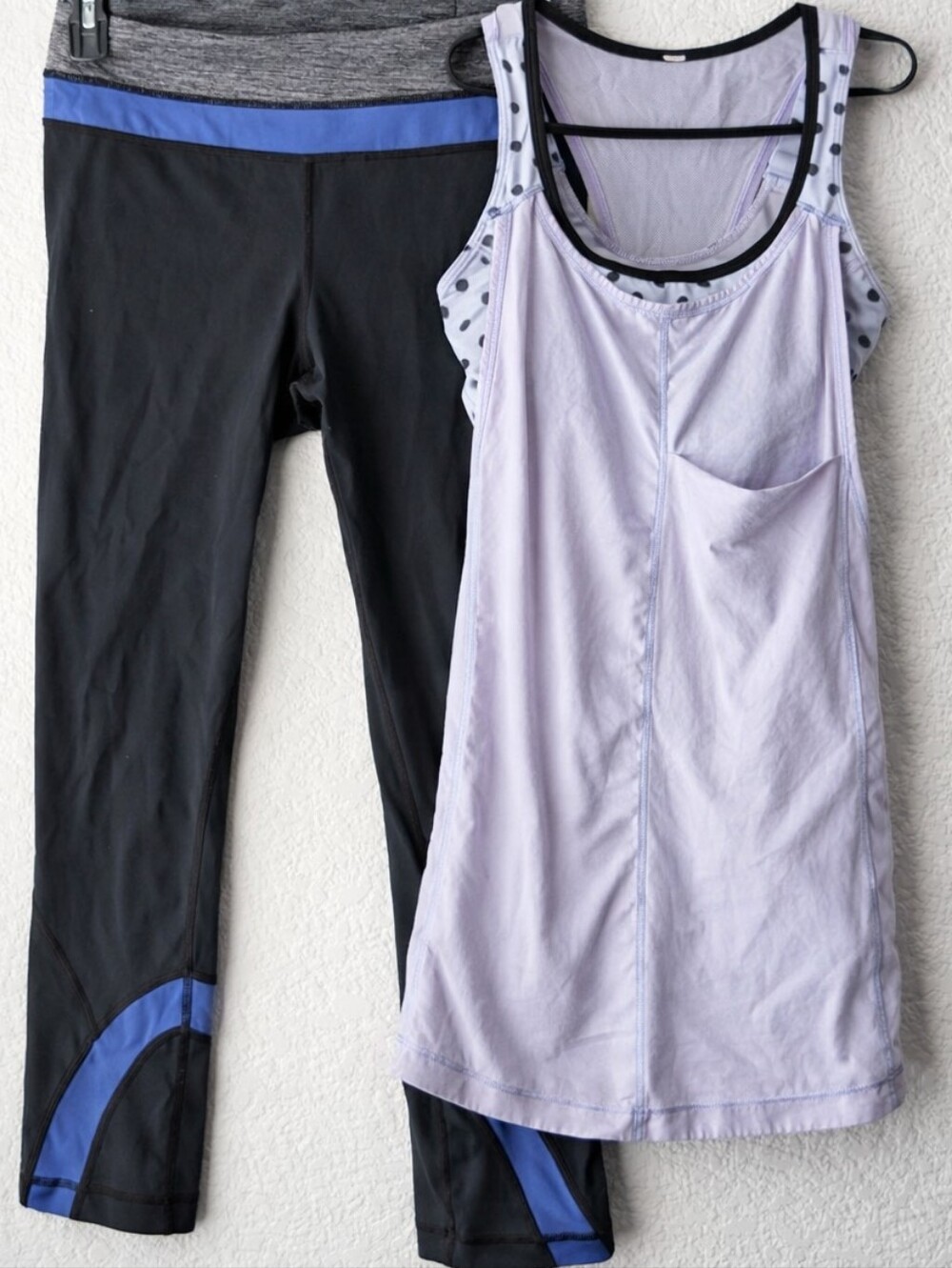 Lululemon Size 6 Bundle Lilac Tank with Black & Blue Leggings See Photos!